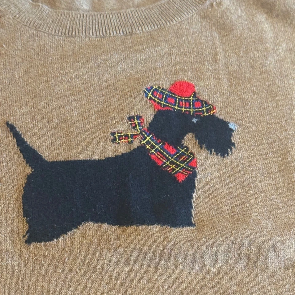 J Crew коричневый собаки шотландский красный тартан терьер Fair Isle праздник свитер размер S - Изображение 2 из 4