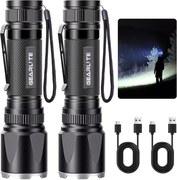Gearlite Taschenlampe Led Aufladbar 2Pack, Superhelle Zoombare 3000 Lumen Mini-image