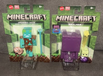 Minecraft Lot Of 2 Collectible Action Figures: DROWNED NOYE & SHULKER W/Accesor