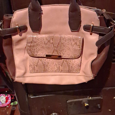 Women s Pink & Brown Snake Print Satchel Top Handle, Detachable Strap, Lined