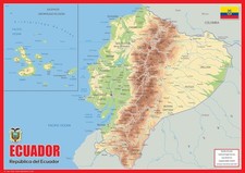 Ecuadore Physical Map - 23.3 x 16.5 Inches - Paper Laminated