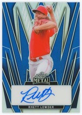 2024 Leaf Metal Rhett Lowder, Cincinnati Reds (15/25) Base Auto Prismatic Blue