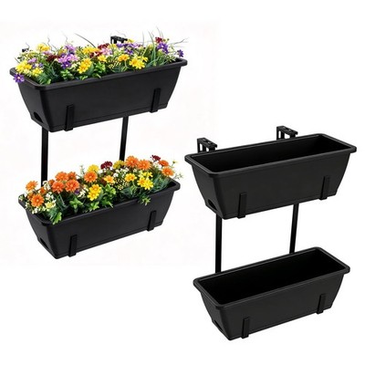 Rectangle Planters Box, 4 Pack Deck Hanging Planters for Railings, Window Box...