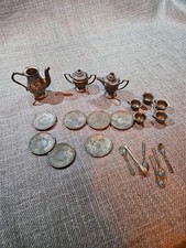 Vintage Children  s Metal Tea Set 21 Piece Fair Condition