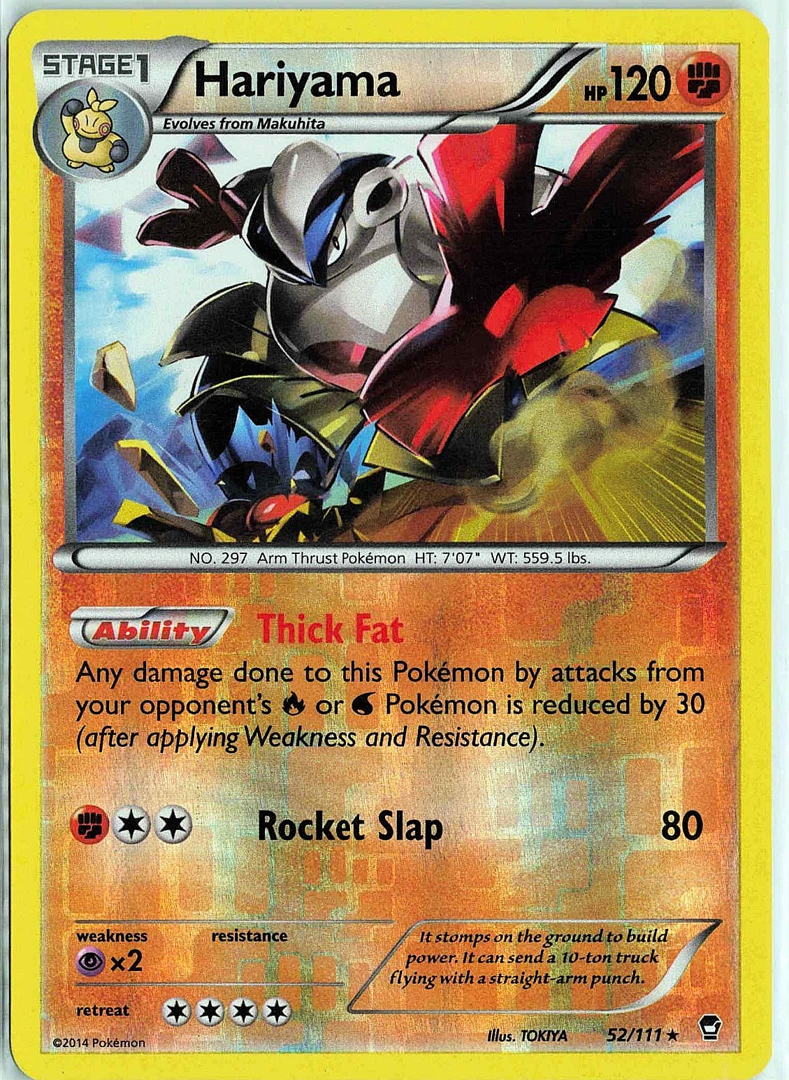 Hariyama - 52/111 Furious Fists Reverse Holo Rare Pokemon Card LP