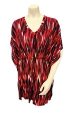 Calvin Klein Red Abstract Print Dress Size 6 V-Neck Drawstring Waist