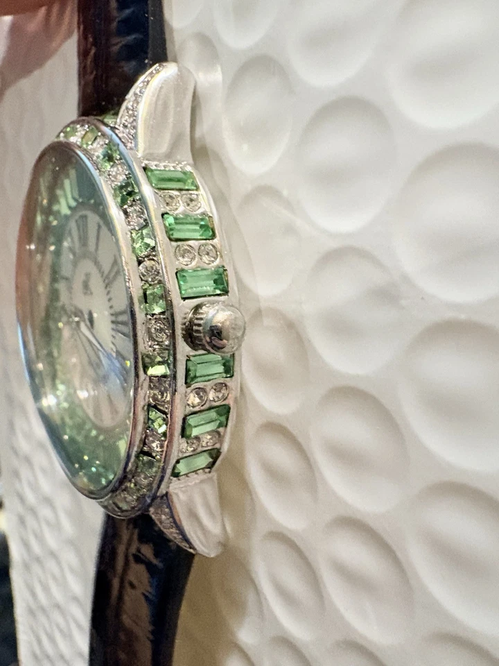 Adee Kaye Reloj Mujer Cuarzo Esfera Verde Reloj con Cuero Negro (Nuevo) Foto 2 de 4