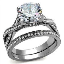 Women's Ring Set, Clear CZ, Stainless Steel, Bridal, Wedding, Engagement