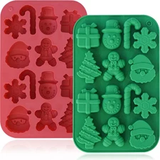 HKNMTT Christmas Silicone Chocolate Molds 2PCS Snowflake Snowman Xmas Tree Ginge