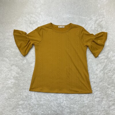Above And Beyond Womens Size S Ruffle Sleeve Golden Mustard Yellow Top