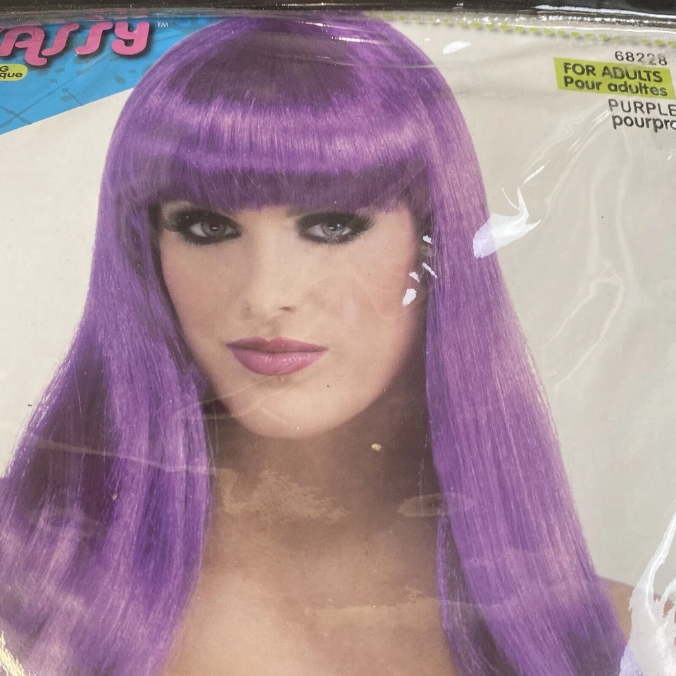 Peluca Larga Púrpura Neón Años 80 Club Retro Vestido Elegante Halloween Disfraz Accesorio Nuevo Foto 4 de 4