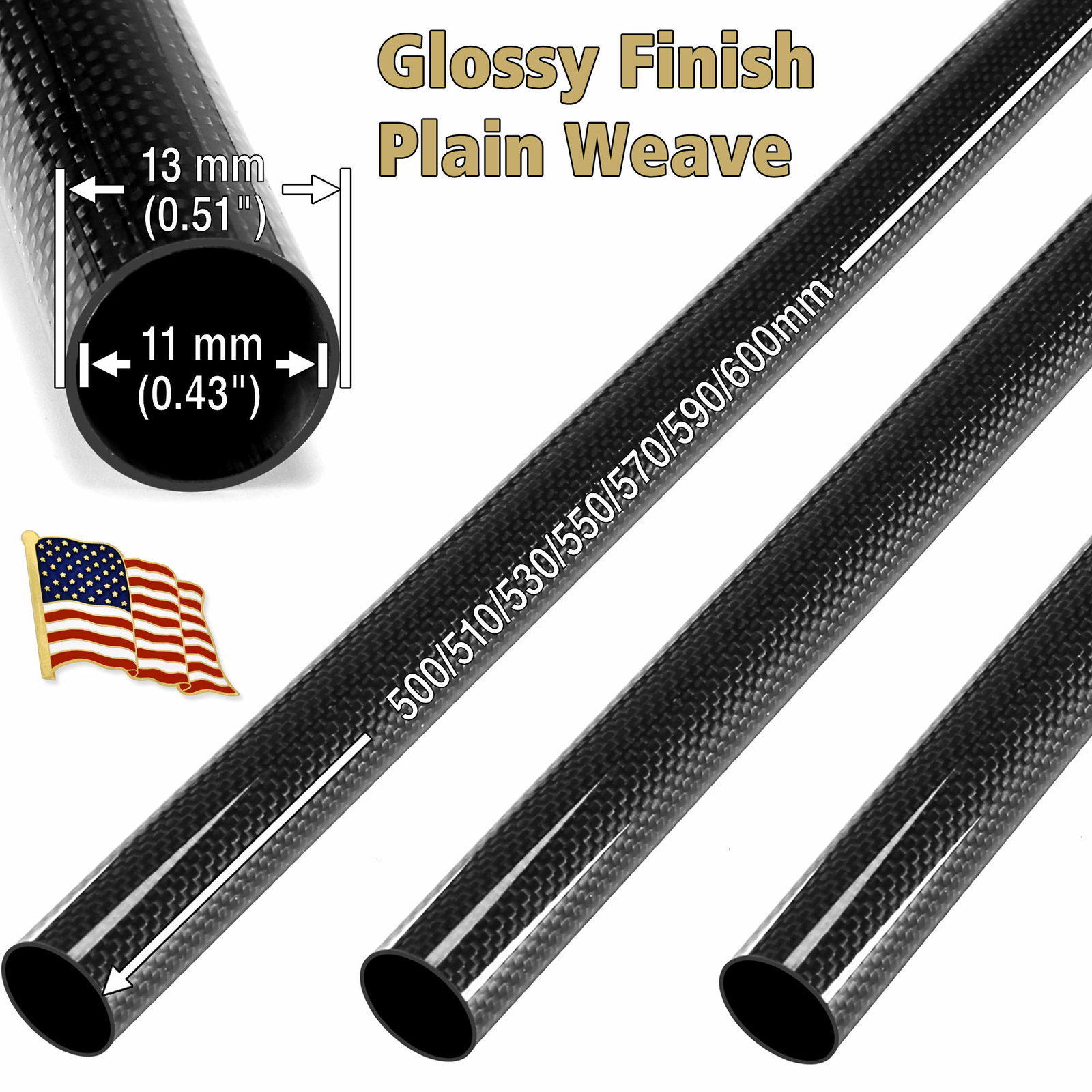 OD 13mm x ID 11mm x 500 520 550 600mm Glossy Plain Weave 3K autobon Fiber Tube è scontato OD OD OD 13mm x ID 11mm x 500 520 550 600mm Glossy Plain Weave 3K autobon Fiber Tube negozio online