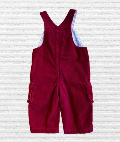 Vintage Gymboree Baby Boys Train Cargo Overalls Burgundy Red Corduroy Size 6-12M - Picture 2 of 11