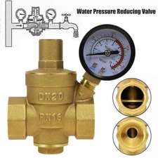 US DN20 Water Pressure Regulator NPT 3/4" inch Adjustable Brass Reducer w/ Gauge