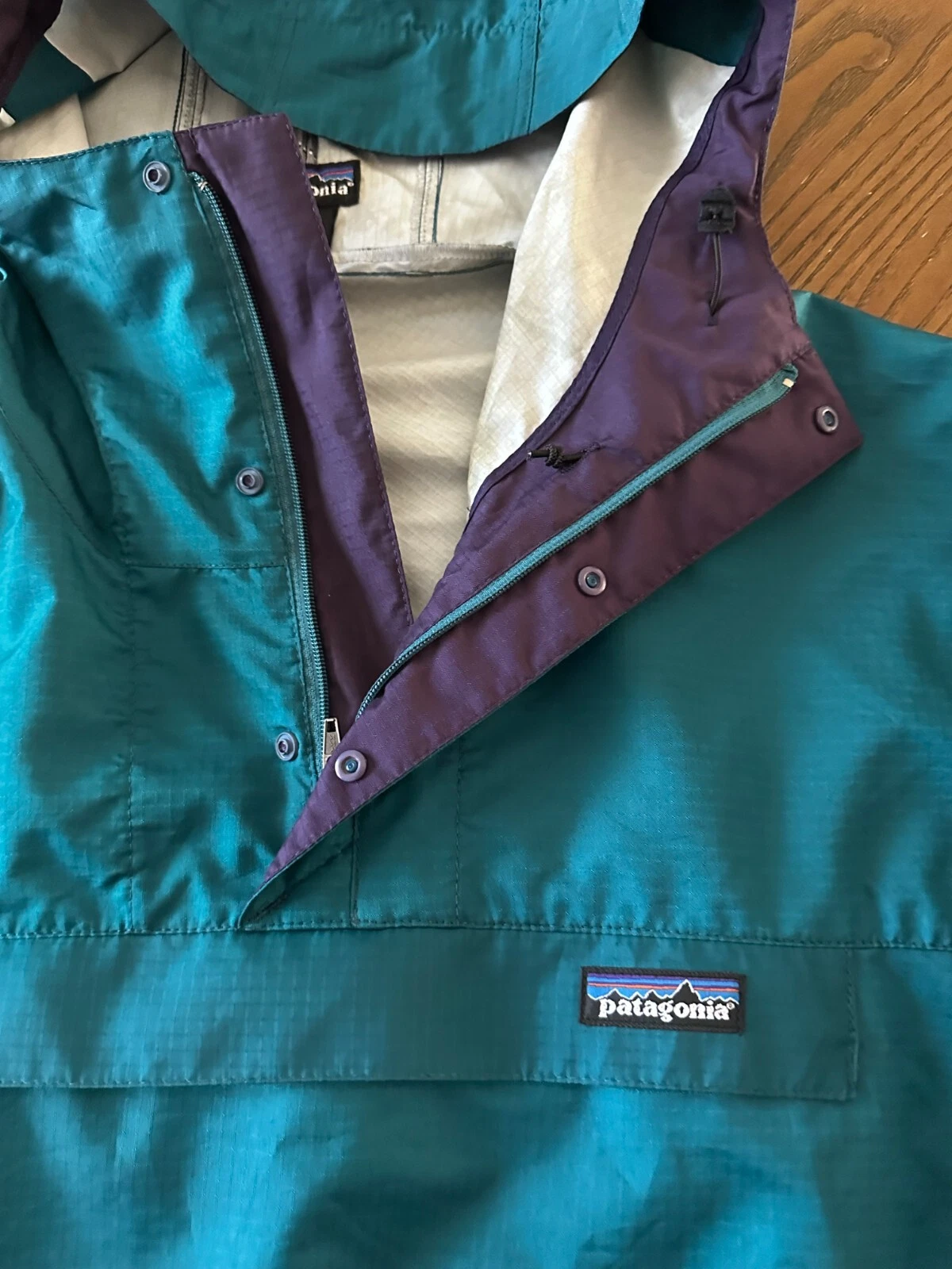 patagonia vintage anorak windbreaker button snap pullover jacket