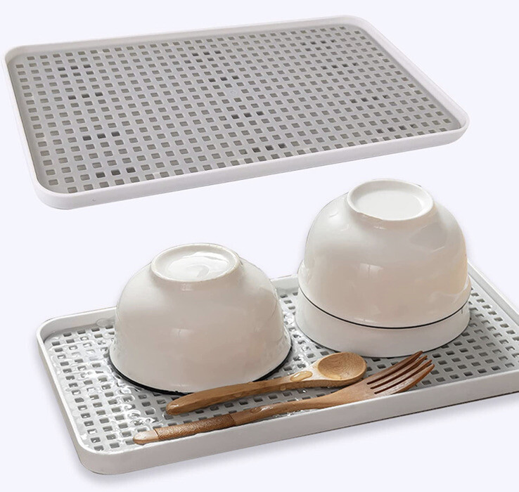 Drain Board Kitchen Counter Dish Drain Pack Non Slip Serving Tea Fruit  White