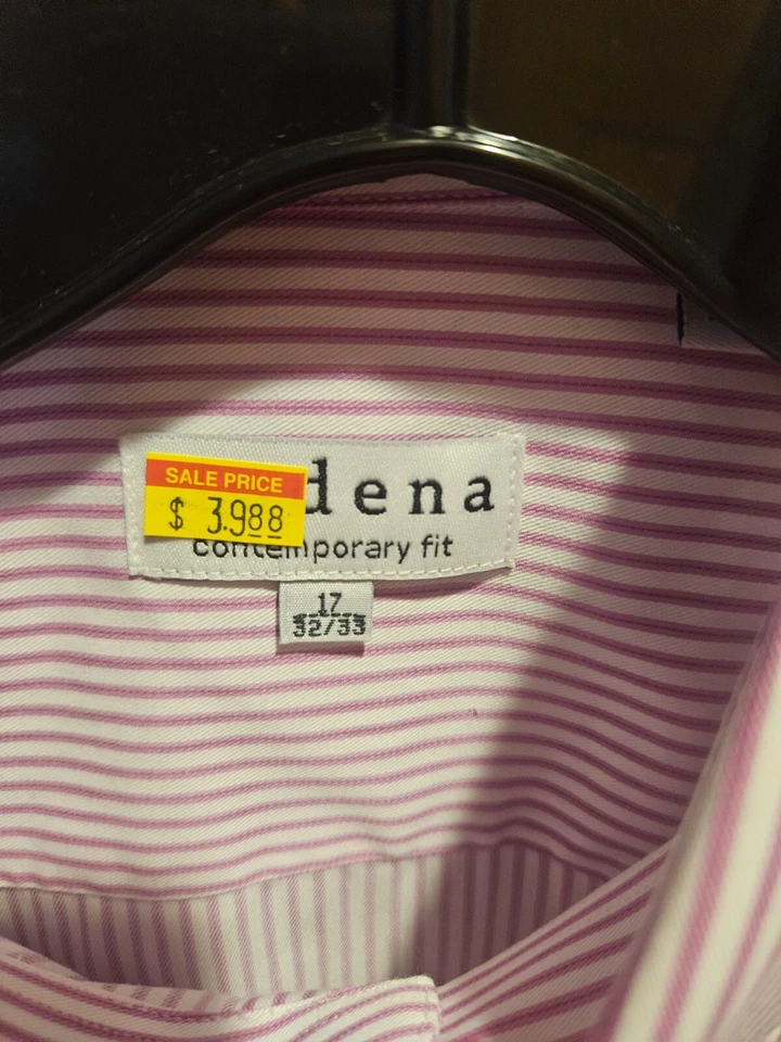 TALLA 17 32/33 MODENA (NUEVO) Camisa de Vestir Para Hombre Rosa y Blanco Rayas Lote #561 Foto 3 de 3