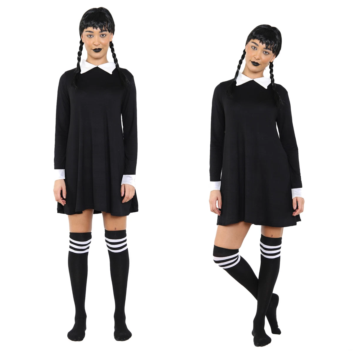 Adulti Gotico Scuola Ragazza Mercoledì Famiglia Addams 3-Piece Costume  Halloween