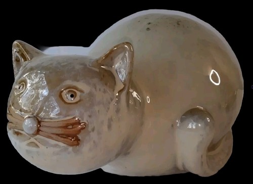 Large Redware Pottery Clay Handmade Fat Kitty Cat 11" x 8" x 5.5"