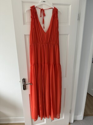river island orange maxi dress Womens River Island Orange Del Maar Bandeau Crochet Flower Ruffle Maxi Dress M (US 8-10)