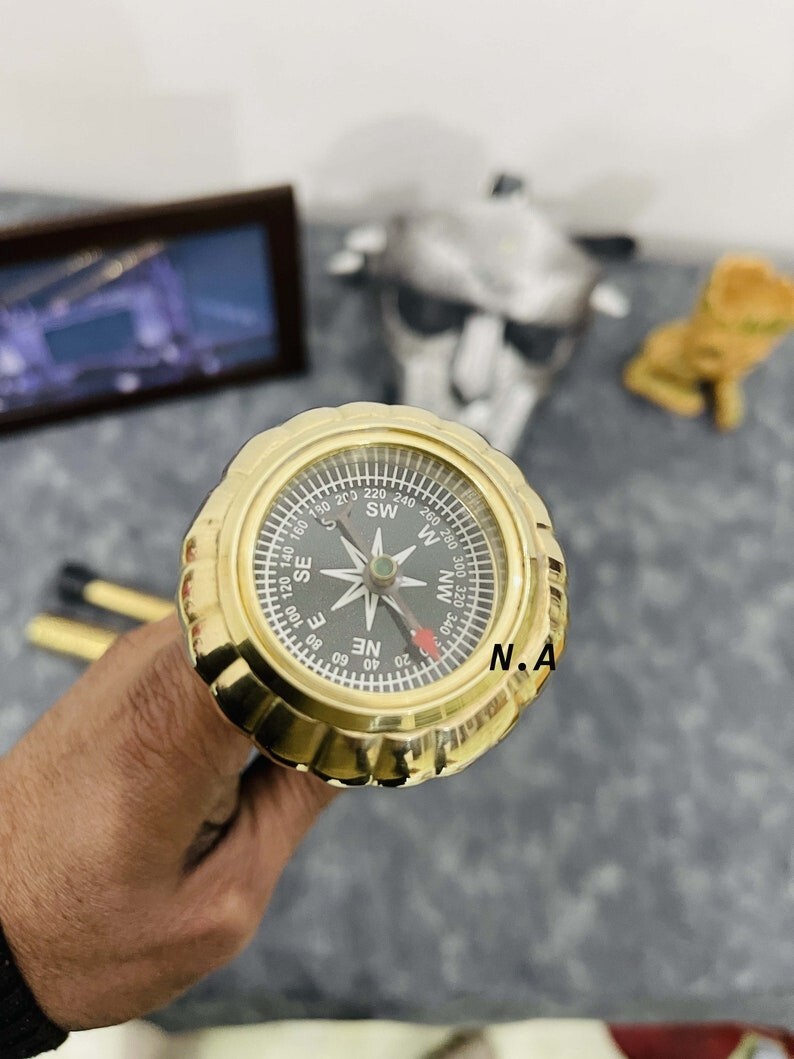 Nautical Brass Solid Brass Knob Compass Head Hand… - image 2