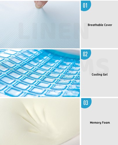 Standard Size Supreme Quality Memory Foam Cool Soft Gel Top Pillow-Flat&Contour - Picture 4 of 7