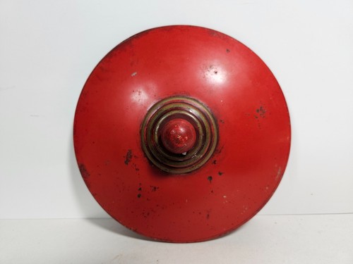 Caja con tapa perilla de metal de costura redonda roja vintage almacenamiento de nociones de mediados de siglo - Imagen 8 de 9