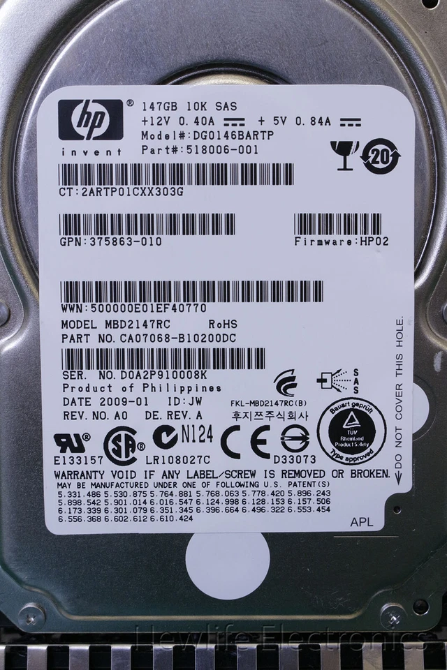 HP DG0146BARTP 147GB 10,000 RPM 3 Gbps 2.5 in. SAS HDD 518006-001 - Image 4 of 4
