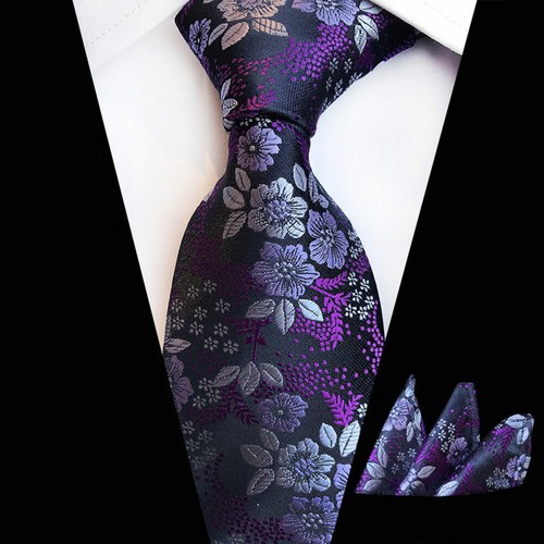 Men Flower Paisley Vines Pattern 8CM Wide Necktie Tie Hanky Pocket Square Set - Picture 14 of 51
