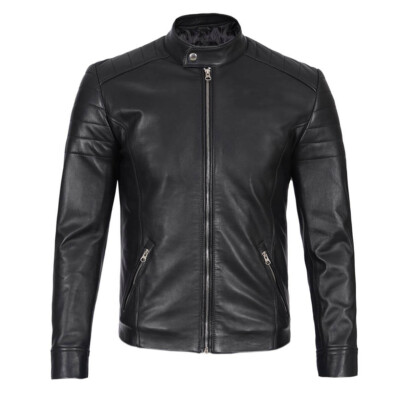 Mens Biker Distressed Black Vintage Motorcycle Cafe Racer Real Leather Jacket