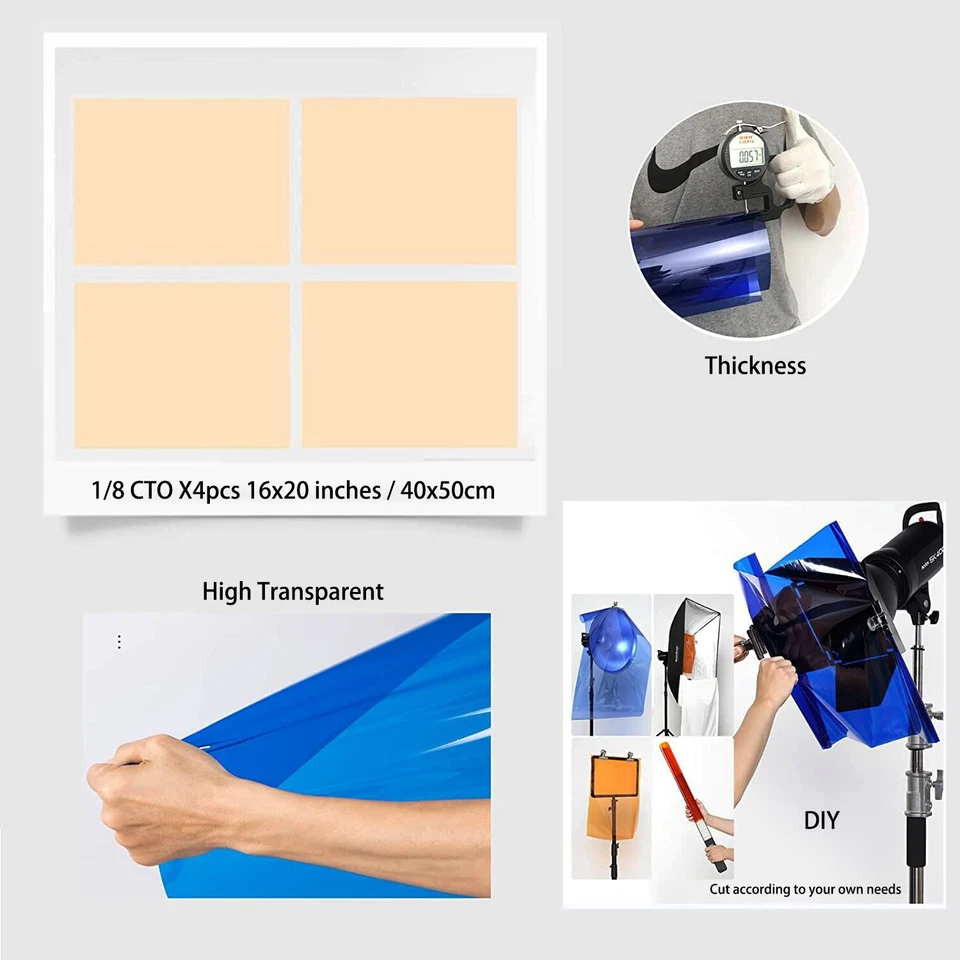4 Pack Color Correction Gel Filter 16x20 inch/40x50cm 1/8 CTO Transparent Sheet - Image 2 of 4