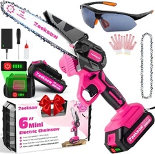 Pink Mini Chainsaw 6" Cordless Electric Handheld Battery Powered Portable
