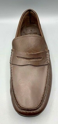 SANDRO Mens Dress Shoes Brown Leather Slip On Penny Loafers Size 10 1/2 D Cool - Picture 5 of 10