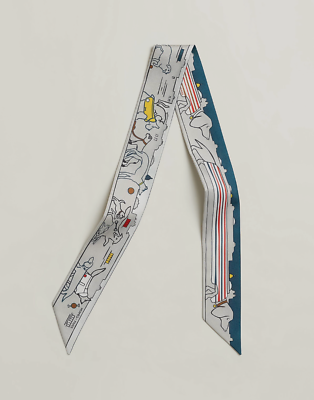 New Hermes Les Chiens Parisiens Twilly - Gris Perle / Bleu New Hermes Les Chiens Parisiens Twilly - Gris Perle / Bleu