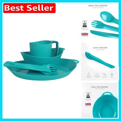Lebensmittelechtes 4-teiliges Campinggeschirr-Set - leichtes türkisfarbenes Essentials für Reisen