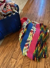 Vintage Crochet Yarn Granny Square  Yellow Multi Color Blanket Throw Lot Of 10