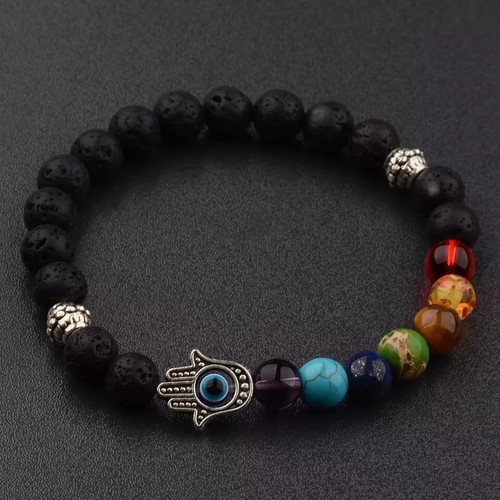 8mm Reiki Hamsa Hand Fatima Evil Eye Energ Yoga Man Women Lucky Bracelets - Picture 3 of 5