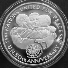 Jamaica 25$ Silver Proof 1995 United Nations 50th Anniversary .925Ag .84oz ASW