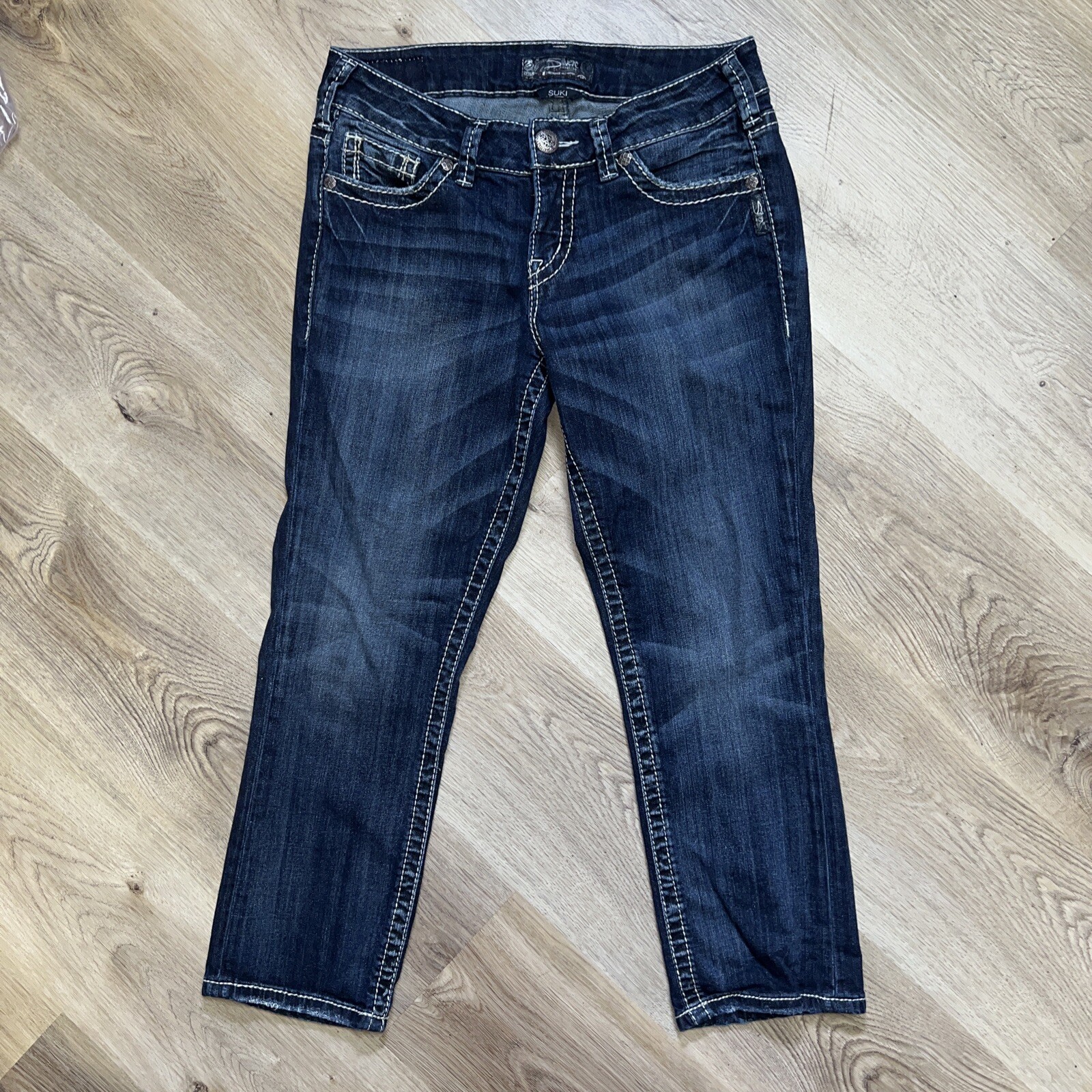Jeans Femme Silver Taille 28 X 22 - Coupe Capri Skinny Délavé Distressed - Très Bon état
