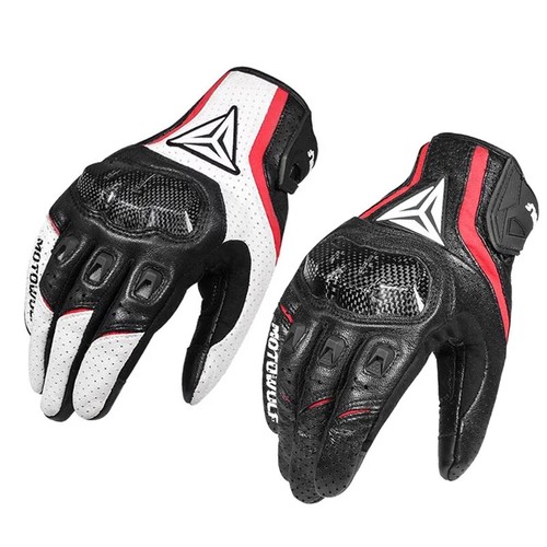 Motorcycle Gloves Breathable Leather Touchscreen Full Finger Gloves Carbon Fiber