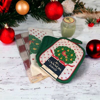8PC Hanna's Candle Co SUGARED PEAR 8 Oz. Candle + Vintage Cannon Kitchen Towels
