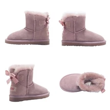 UGG Kids Double Face Sheepskin Bailey Bow Boots Water Resistance Non Slip Pink