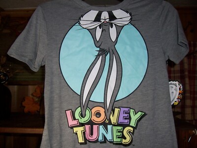 BUGS BUNNY LOONEY TOONES LADIES JUNIOR T SHIRT GRAY SIZE XS 1 CASUAL SUMMER BEAC