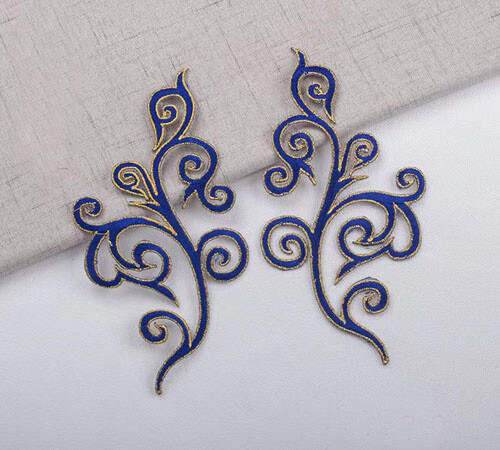 Mirror Pair Embroidery Leaves Royalblue Metallic Lace Appliques Sewing Sew On  - Picture 1 of 1