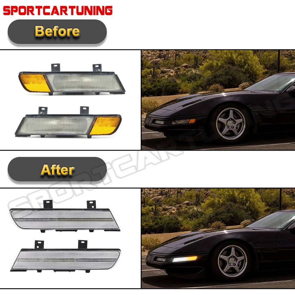 For 91-96 Chevrolet Corvette C4 Dynamic LED Side Marker Turn Signal Light Clear Foto 4 de 4