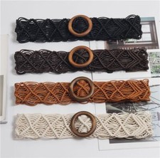 Knitted Bohemian Belts-Women Casual Vintage Style Wide 6cm Geometric Wood Buckle
