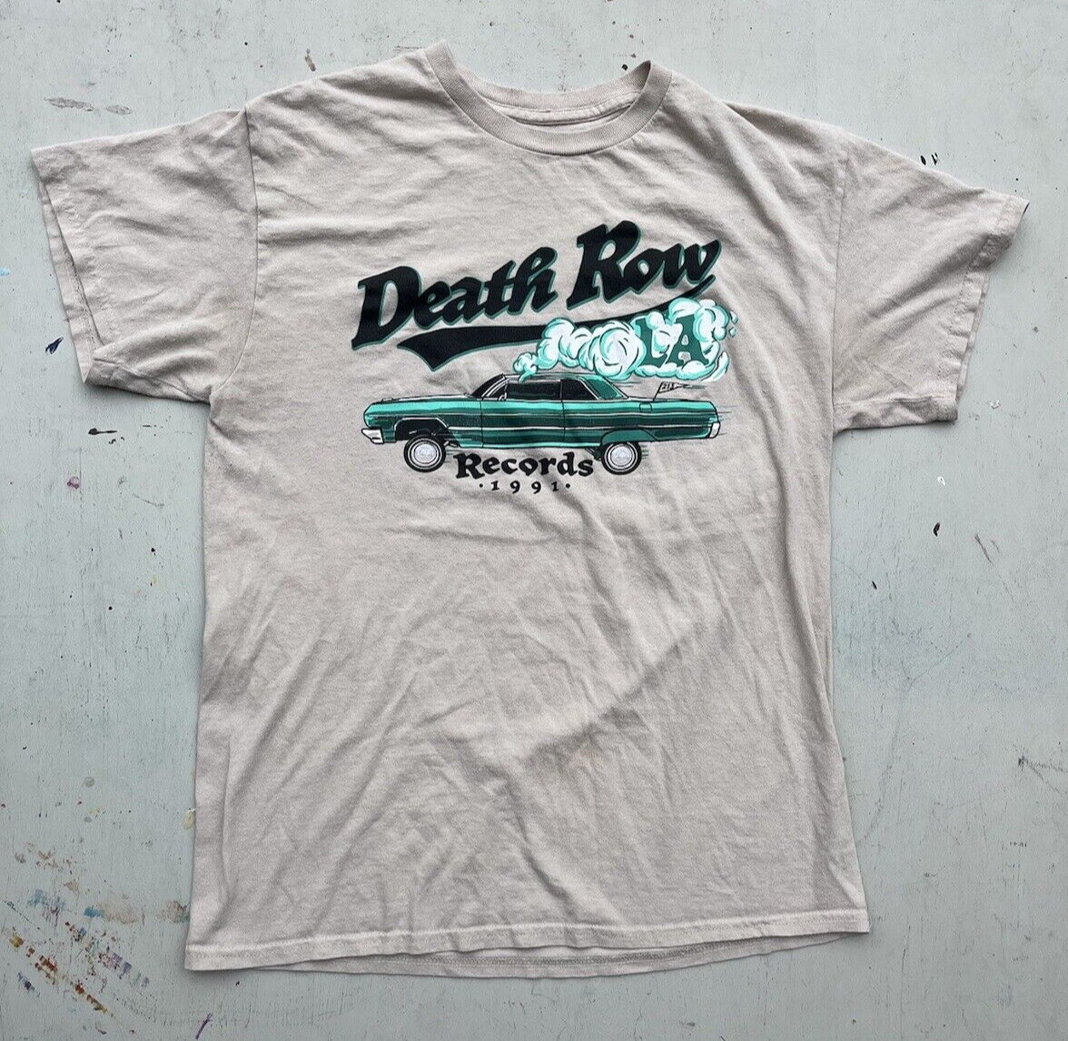 FILA T shirt uomo Death Row Records beige logo ortografico M Crew cotone anni '90 rap LBC