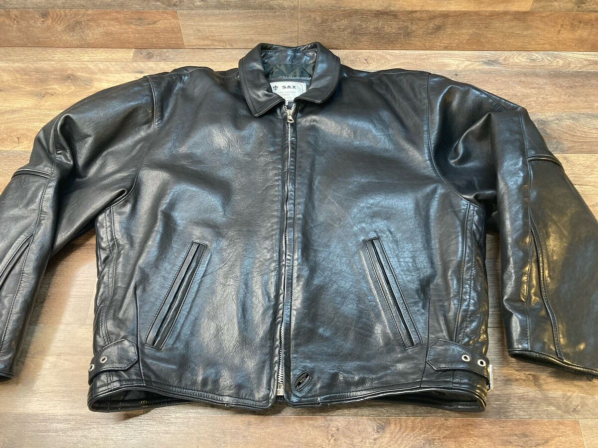 Sax Leather Factory Black Men's Motorcycle Biker Vera Pelle Sax Leather Factory Black Men's Motorcycle Biker Vera Pelle
