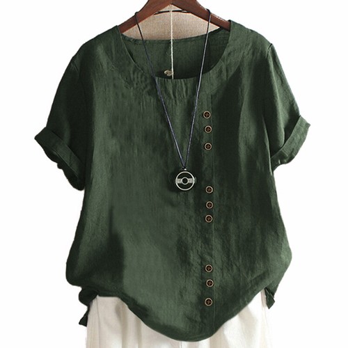 Women Cotton Linen Casual Loose Blouse Ladies Summer Baggy T-Shirt Tunic Tops ^ - Picture 5 of 19