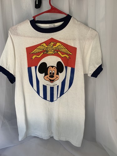 Camiseta de Colección Años 70 Mickey Mouse Walt Disney Ringer S 34 100% Suave Delgada Algodón - Imagen 4 de 6